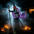 Witch Decorations Halloween 6 FT Scary Flying Witch Decorations Animatronics Halloween Props with Scary Sounds and Lights Decorations for Outside Indoor Garden Yard