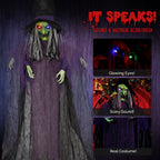 12FT Halloween Animatronic Witch Standing Outdoor Halloween Decoration w/ Green Eyes,Scary Sounds