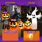 Vrilay Halloween Inflatables, 7 FT Long 4 Pumpkins with Cute White Ghost Outdoor Decorations, Built-in LEDs, Blow Up Party, Waterproof Yard, Garden, Lawn Decor