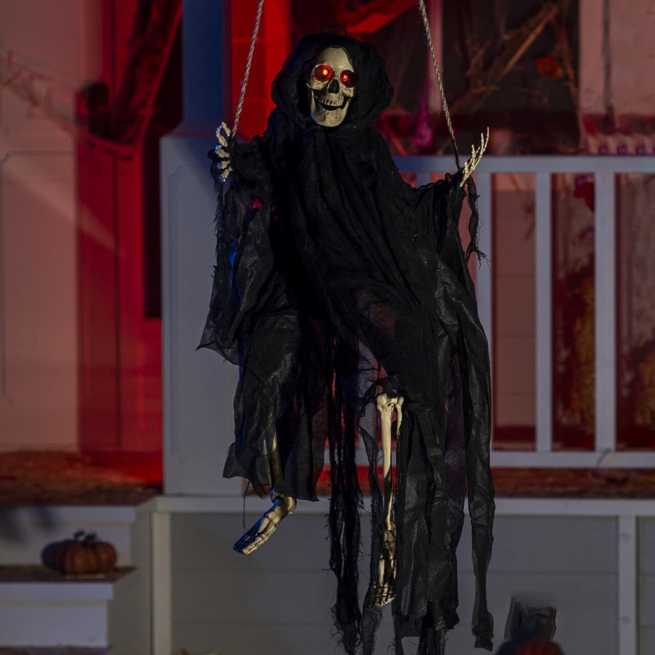 2 Packs Halloween Decorations Outdoor Hanging Swinging Skeleton Ghosts,3 ft Light Up Creepy Grim Reaper Decorations for Halloween Hanging Decorations Indoor Outdoor Yard
