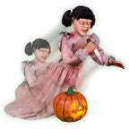 Lunging Pumpkin Carver Zombie Girl with Jack O'Lantern by Tekky, 3.2 ft Premium Talking Halloween Animatronic, HHPMPCVR-FLSA