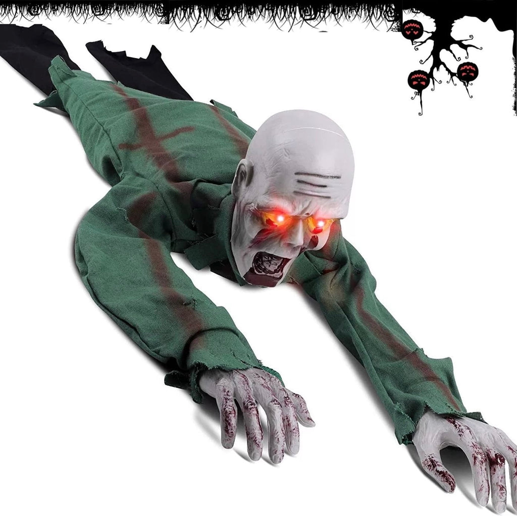 Halloween Animated Decorations, Outdoor Crawling Zombie with Horror Sound & Glowing Eyes, Zombie Ground breaker Ghost for Graveyard, Lawn, Haunted House Prop Decor