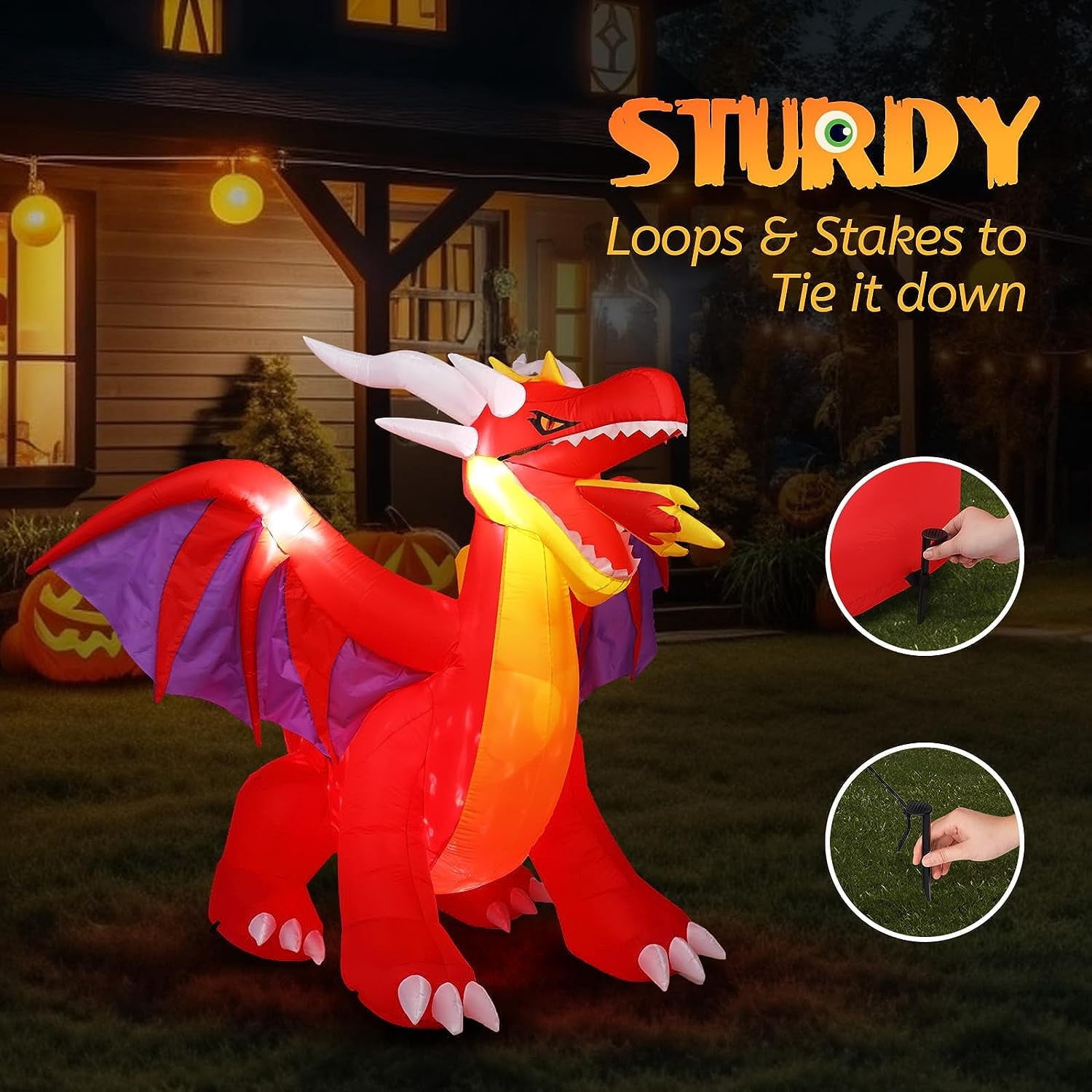 VINGLI 6FT Tall Halloween Inflatables Outdoor Decorations, Blow Up Scary Fire-Breathing Dragon Halloween Yard Decorations, Built-in LED Lights Décor for Indoor Home Party Garden Lawn Store