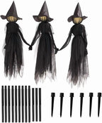 Halloween Witch Decorations Outdoor, 59" Light Up Witches Holding Hands Witches with Stakes, Voice Control Screaming Life Size Witches Waterproof for Yard Garden Lawn Decor, 3 count