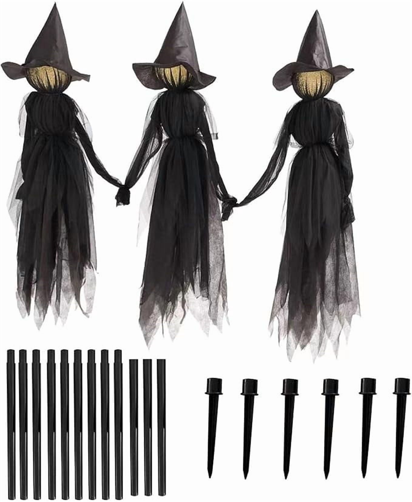 Halloween Witch Decorations Outdoor, 59" Light Up Witches Holding Hands Witches with Stakes, Voice Control Screaming Life Size Witches Waterproof for Yard Garden Lawn Decor, 3 count