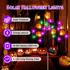 2 packs 40 LED Solar Halloween Lights, 2 Modes Halloween Bats Spiders Pumpkin Lights for Outdoor Decorations, Waterproof Stakes for Garden Yard Pathway Walkway
