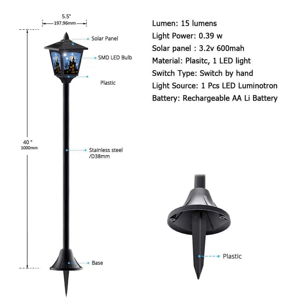 2-Pack Haunted House Solar Post Lights - Spooky Halloween Decoration with Eerie Glow, 40" Rust-Proof Stake, Auto On/Off for Outdoor Yard
