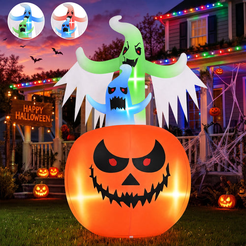 (2 pack) 6ft Tall Halloween Inflatable,Ghosts Pumpkin with Colorful Flashing Lights,Blow ups Halloween Outdoor Decorations