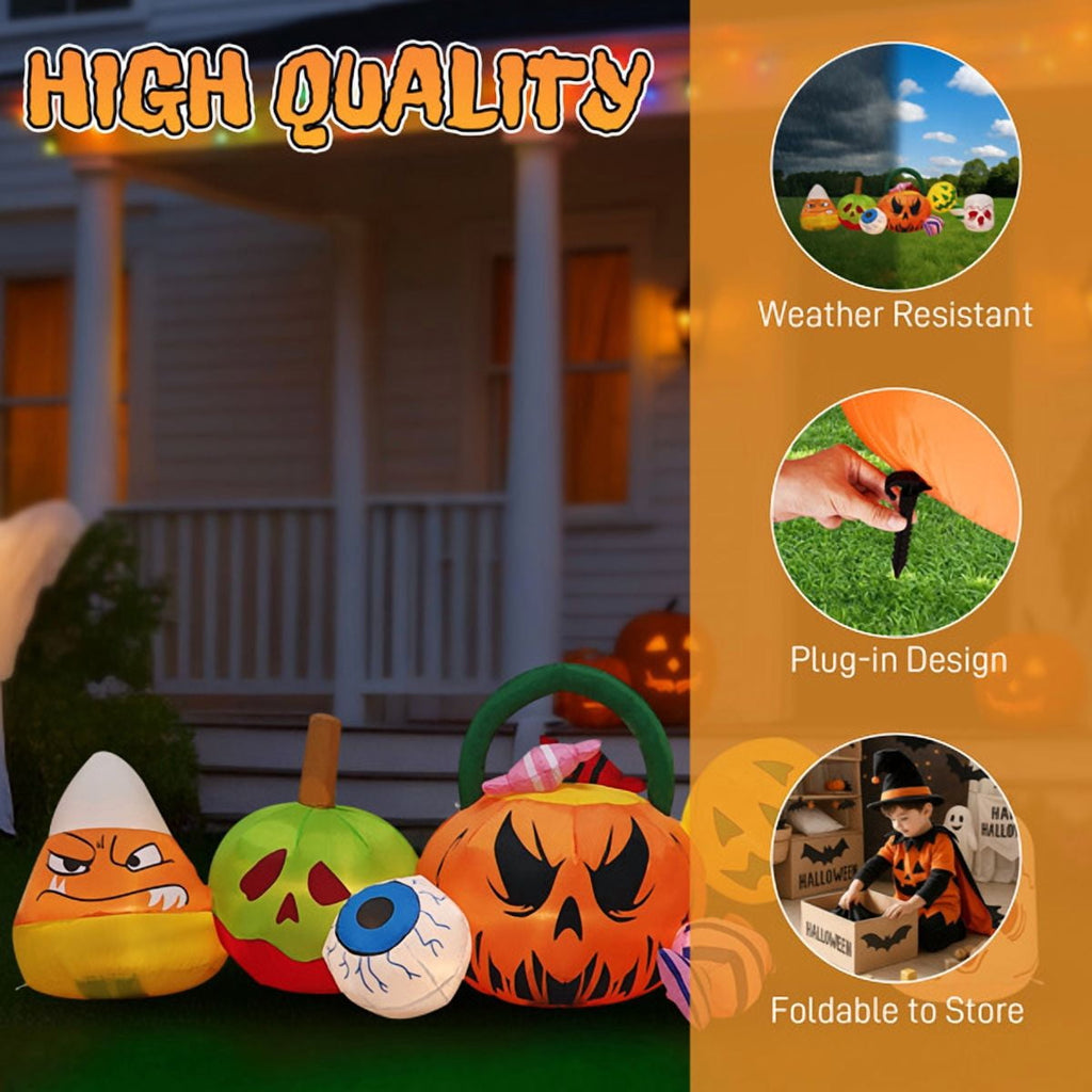 8FT Halloween Inflatable Pumpkin Ghost Scene, Waterproof Polyester, Quick Inflation with Stakes/Ropes for Yard/Garden/Indoor