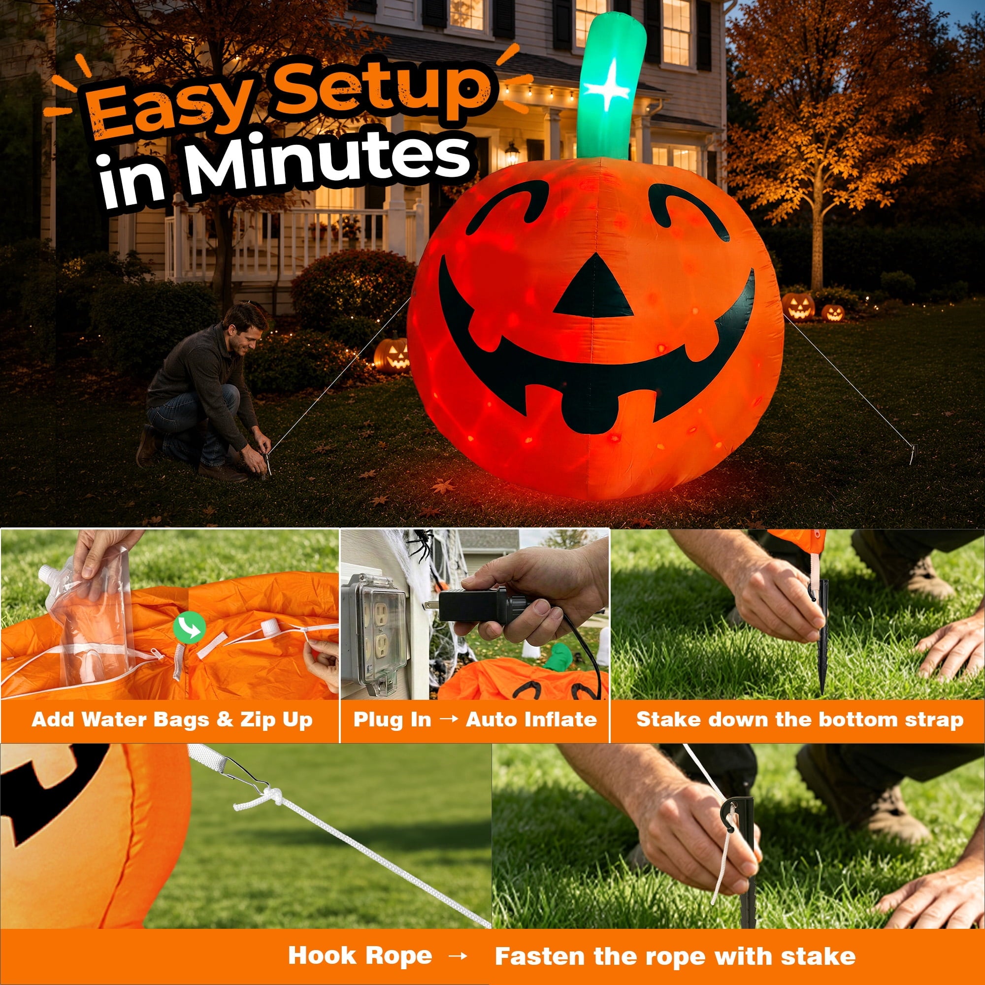 10ft Halloween Inflatable Pumpkin Decoration with Built-in LED Lights, Outdoor Yard Blow up for Halloween Party, Yard, Garden, Lawn