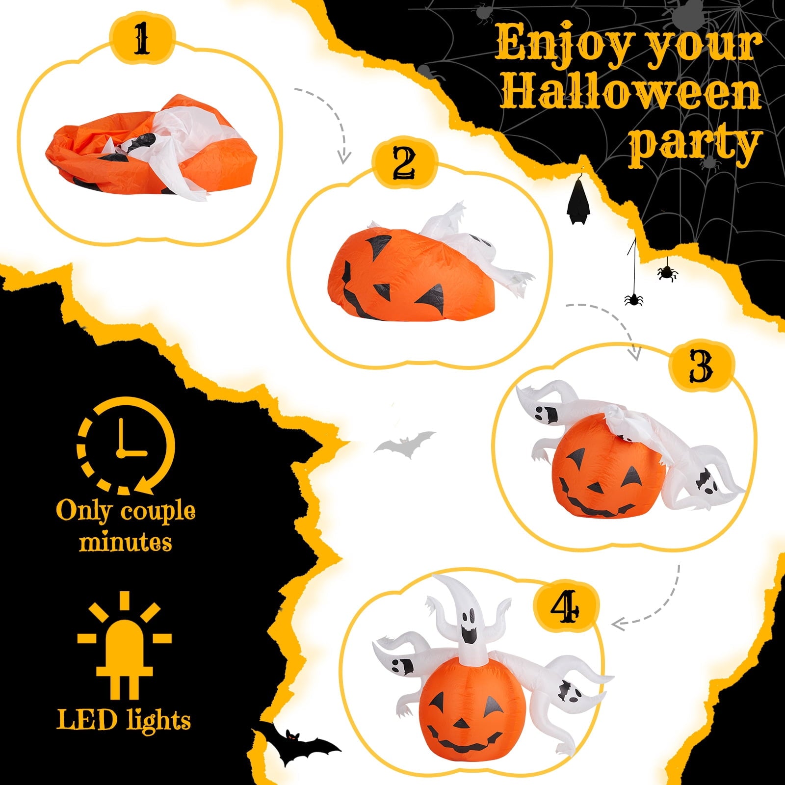 Halloween Ghost and Pumpkin Outdoor Halloween Inflatables for Patio Garden Decor