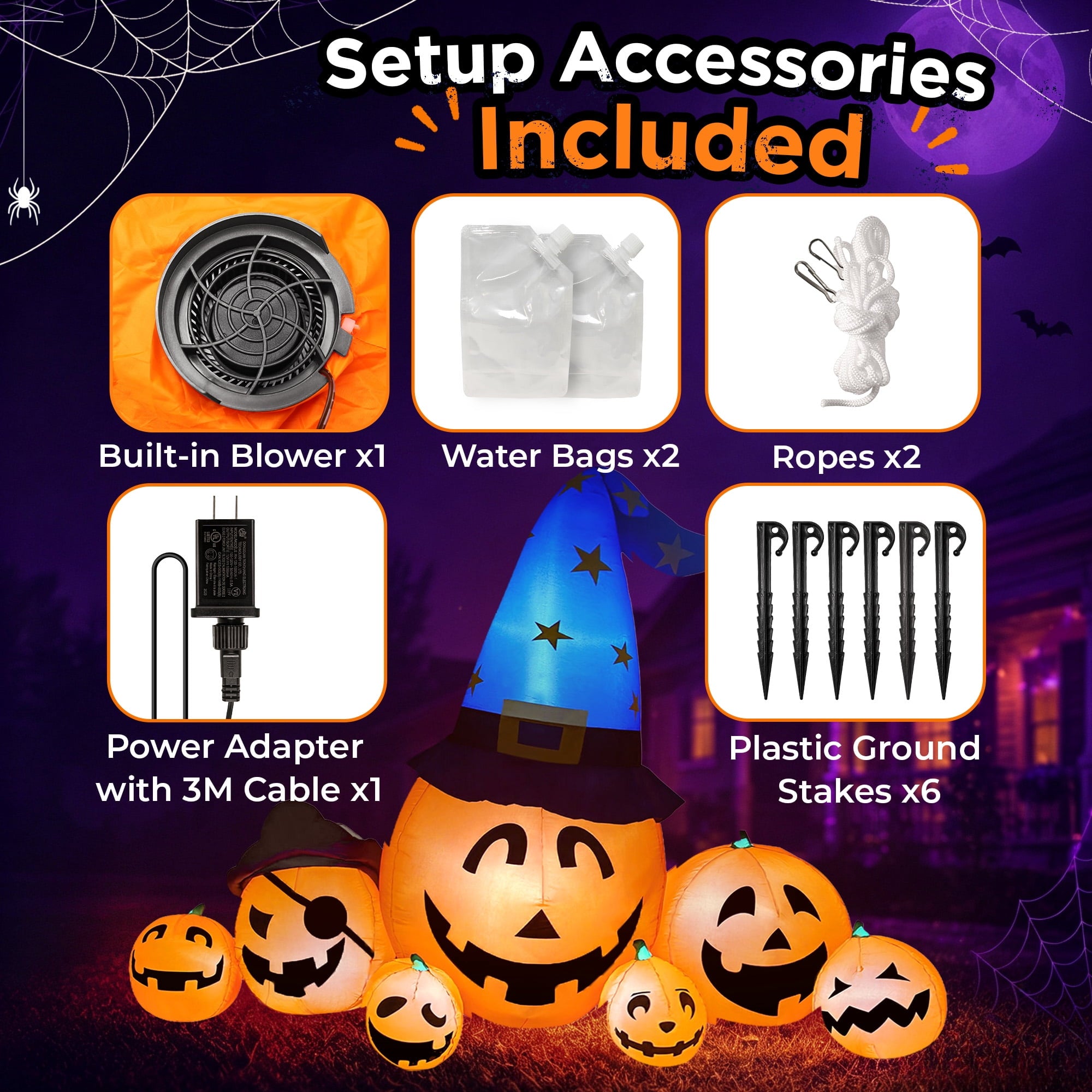 8.7ft Long Halloween Inflatable Pumpkin Decoration with Built-in LED Lights, Large Outdoor Blow-Up Yard Decor for Lawn, Garden, Porch, Haunted House and Halloween Party