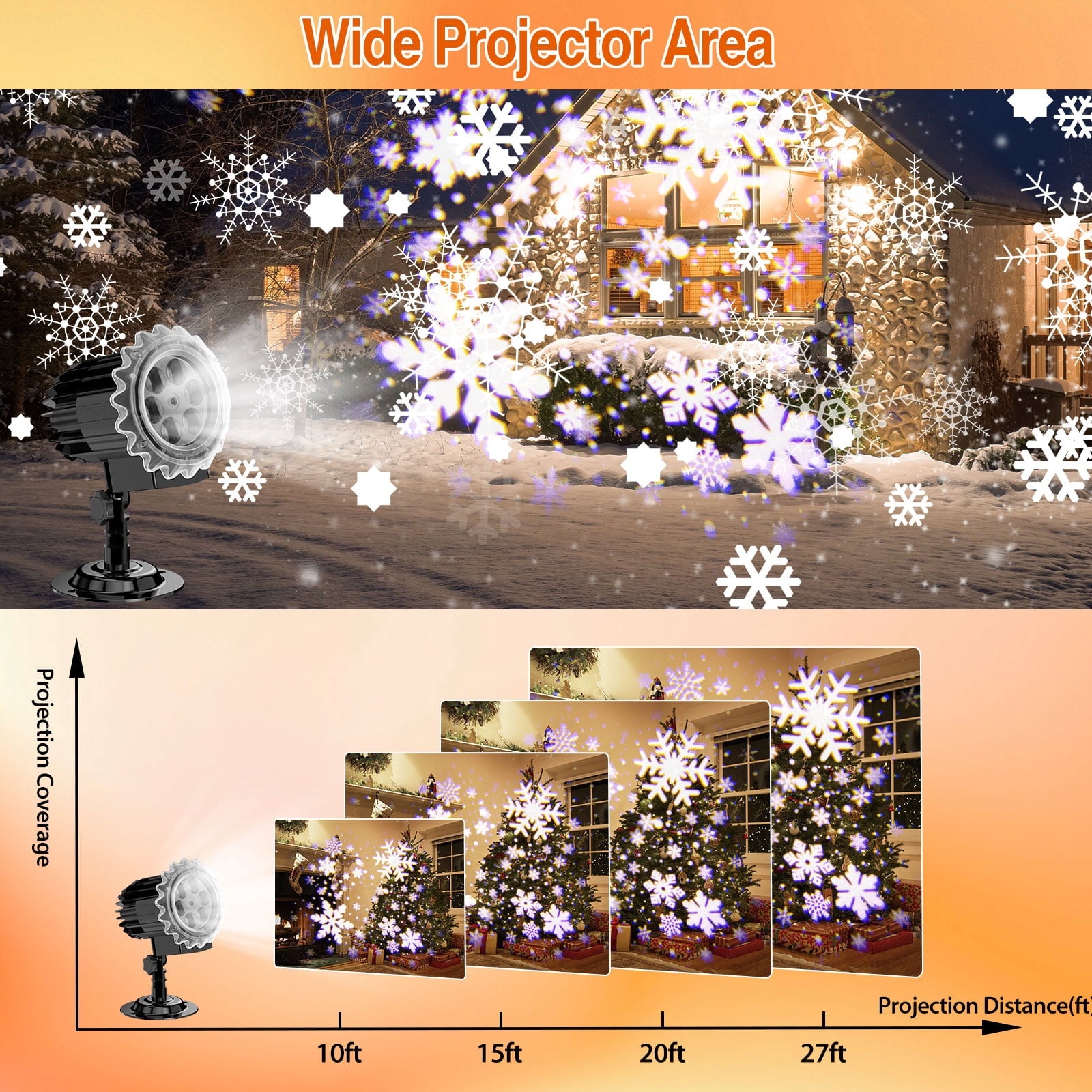 Outdoor high brightness snowflake projection light, holiday decoration ambient light, Christmas Halloween laser light, light show, waterproof function, indoor home, Christmas, wedding Mother's Day