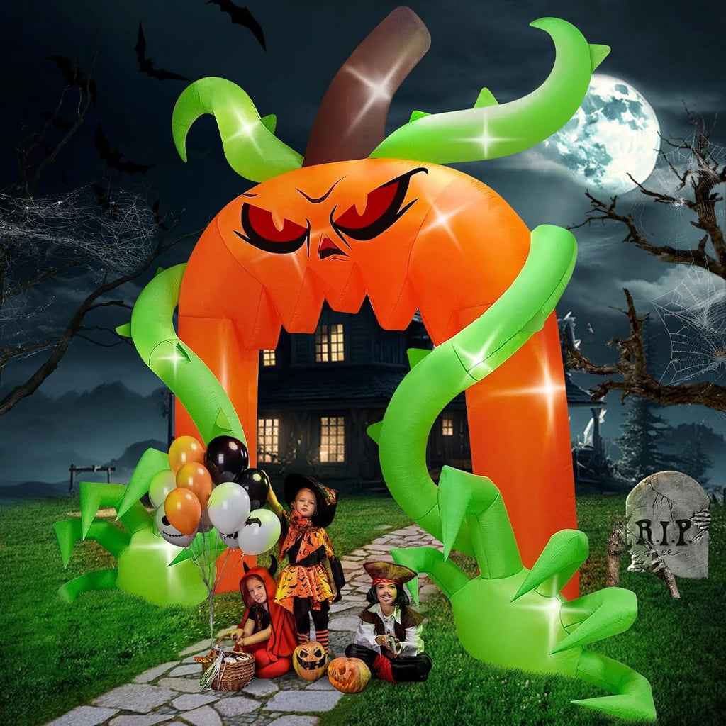 12FT Giant Halloween Pumpkin Arch Inflatable with LED Lights, Scary Blow-Up Decoration for Lawn, Garden, and Yard Holiday Party