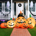 7 ft Halloween Inflatable Long Pumpkin with Witch's Cat Decorations Inflatables with Build-in LEDs,Halloween Decor Outdoor Blow Up Yard Decorations