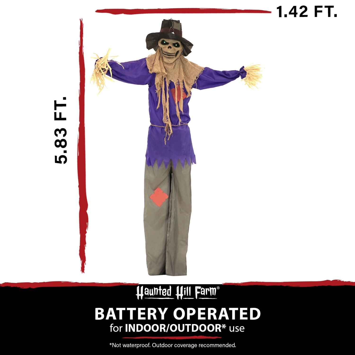 6 ft Standing Halloween Scarecrow Yard Decoration with LED Green Eyes, HHSCR-5FLS