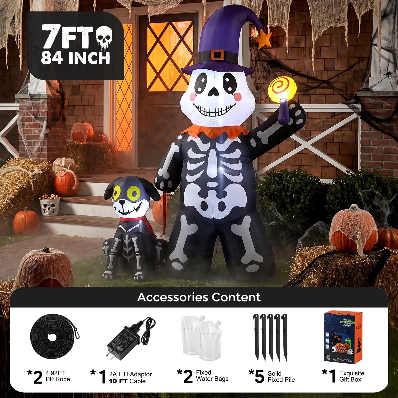 Halloween Inflatables Decorations Skeleton and Dog, Halloween Blow ups Yard Decorations Outdoor for Garden Lawn