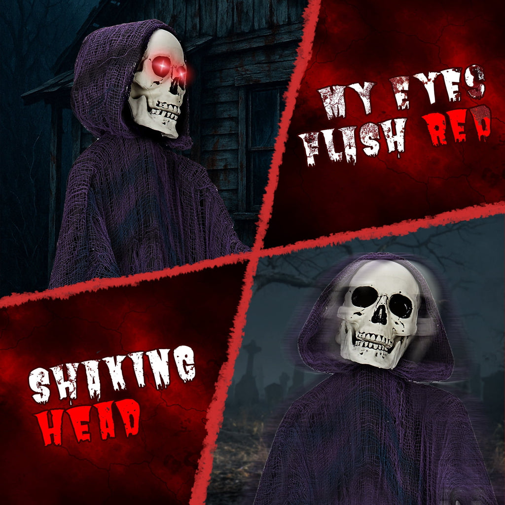6' Halloween Decorations Animatronics Grim Reaper, Sound-Actived Party Deco for Garden Yard Lawn