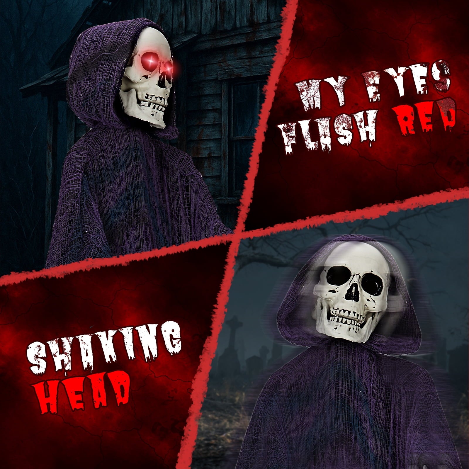 6' Halloween Decorations Animatronics Grim Reaper, Sound-Actived Party Deco for Garden Yard Lawn