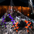 JoyX Giant Halloween Spider Web Decoration Set, 23 ft Huge Web with 50" Large Spider, LED Light, and Glow in The Dark Spiders for Outdoor Yard Decor