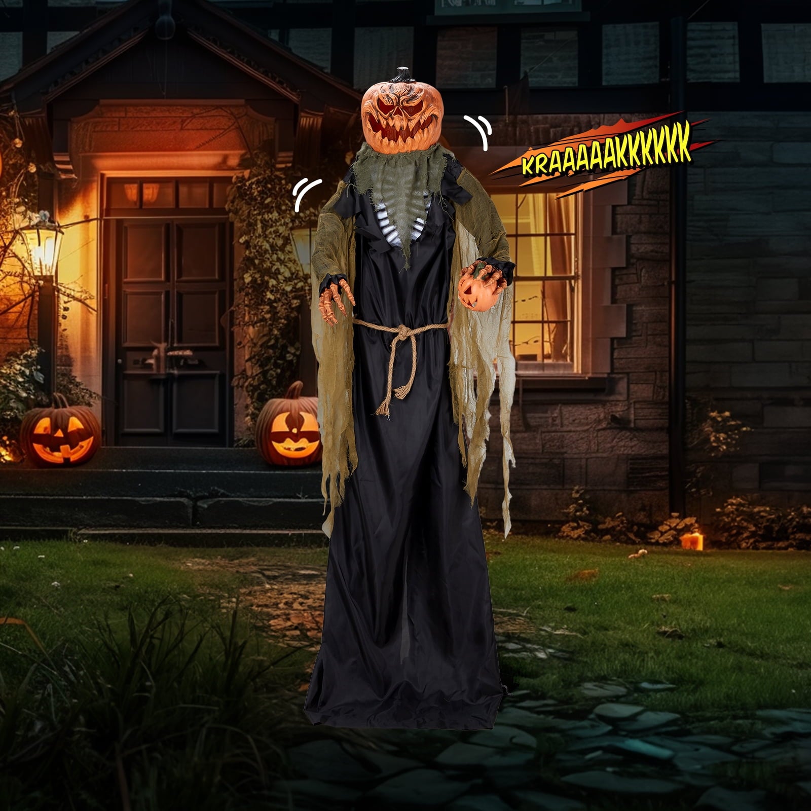 7FT Halloween Animatronic Standing Pumpkin Man The Sound Activated Halloween Prop