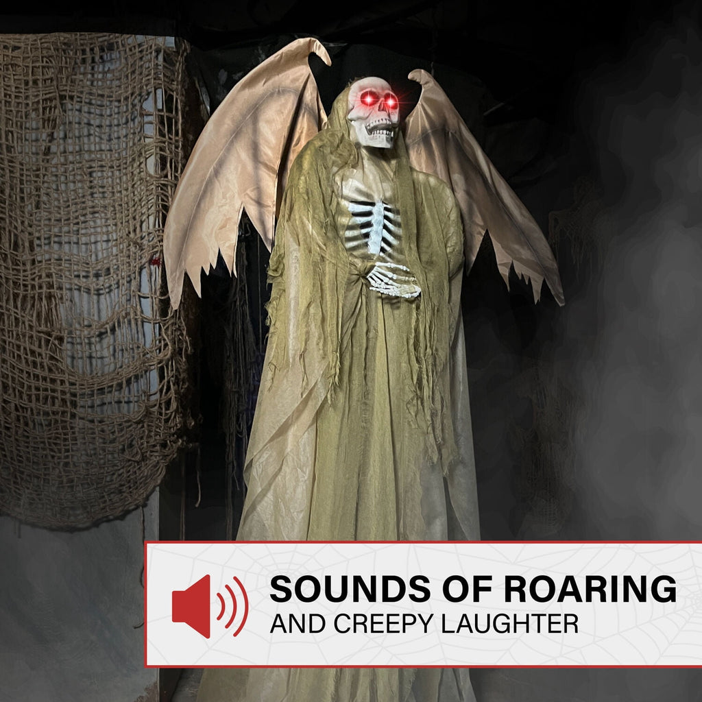 5.5 ft Life-size Animatronic Reaper with Wings, Halloween Decoration, HHWINGSKEL-4FLSA