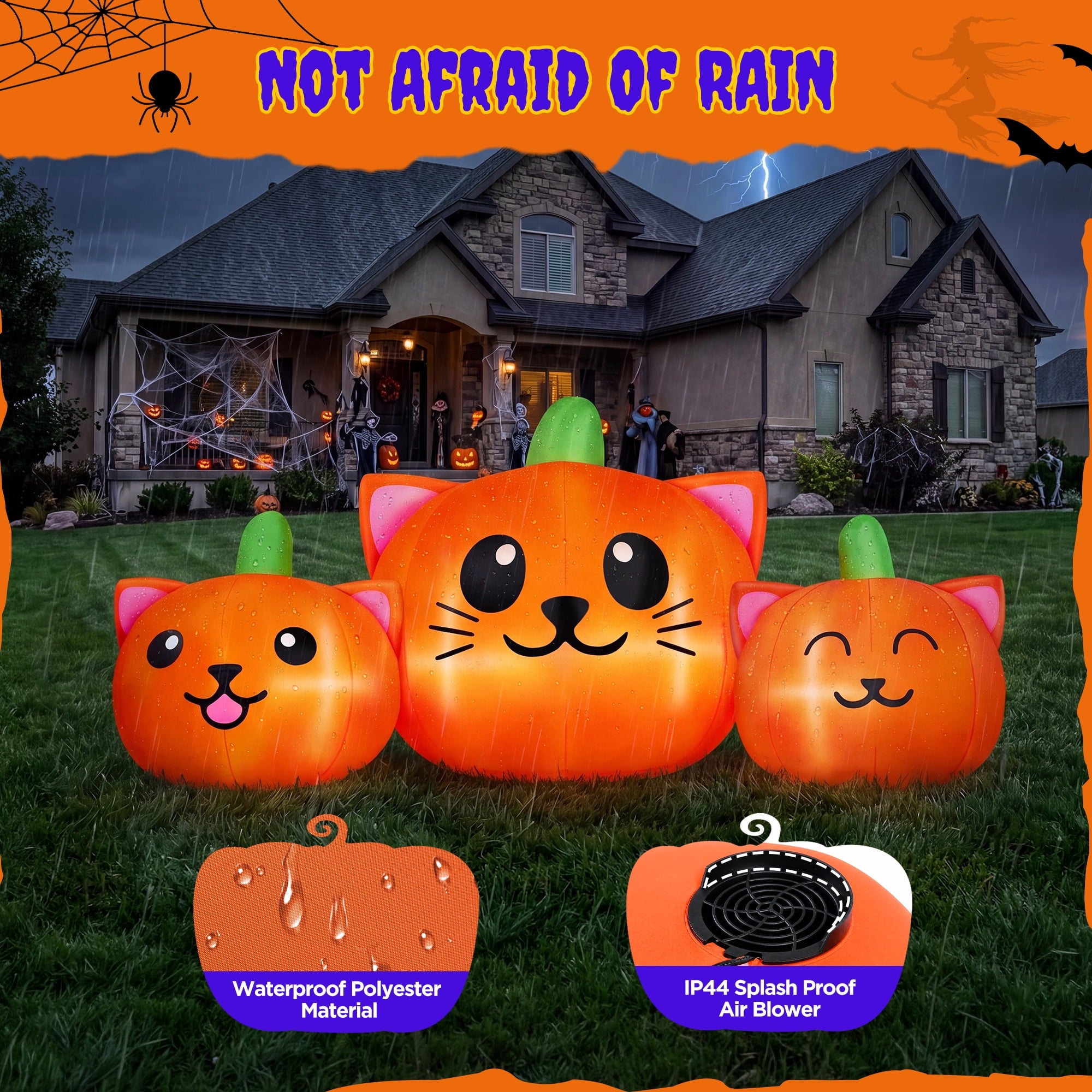 6.2FT Halloween Inflatable Pumpkin Cat Outdoor Decorations, Halloween Blow Ups with Lights for Party, Yard