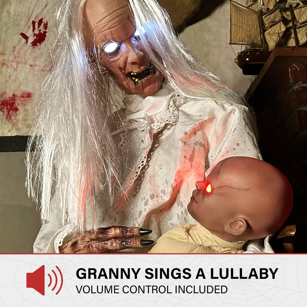 2.9 ft Animatronic Gravely Granny by Tekky Halloween Decoration with Motion-Activated Sounds, HHGRVLYGRNY-1FLSA