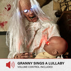 2.9 ft Animatronic Gravely Granny by Tekky Halloween Decoration with Motion-Activated Sounds, HHGRVLYGRNY-1FLSA