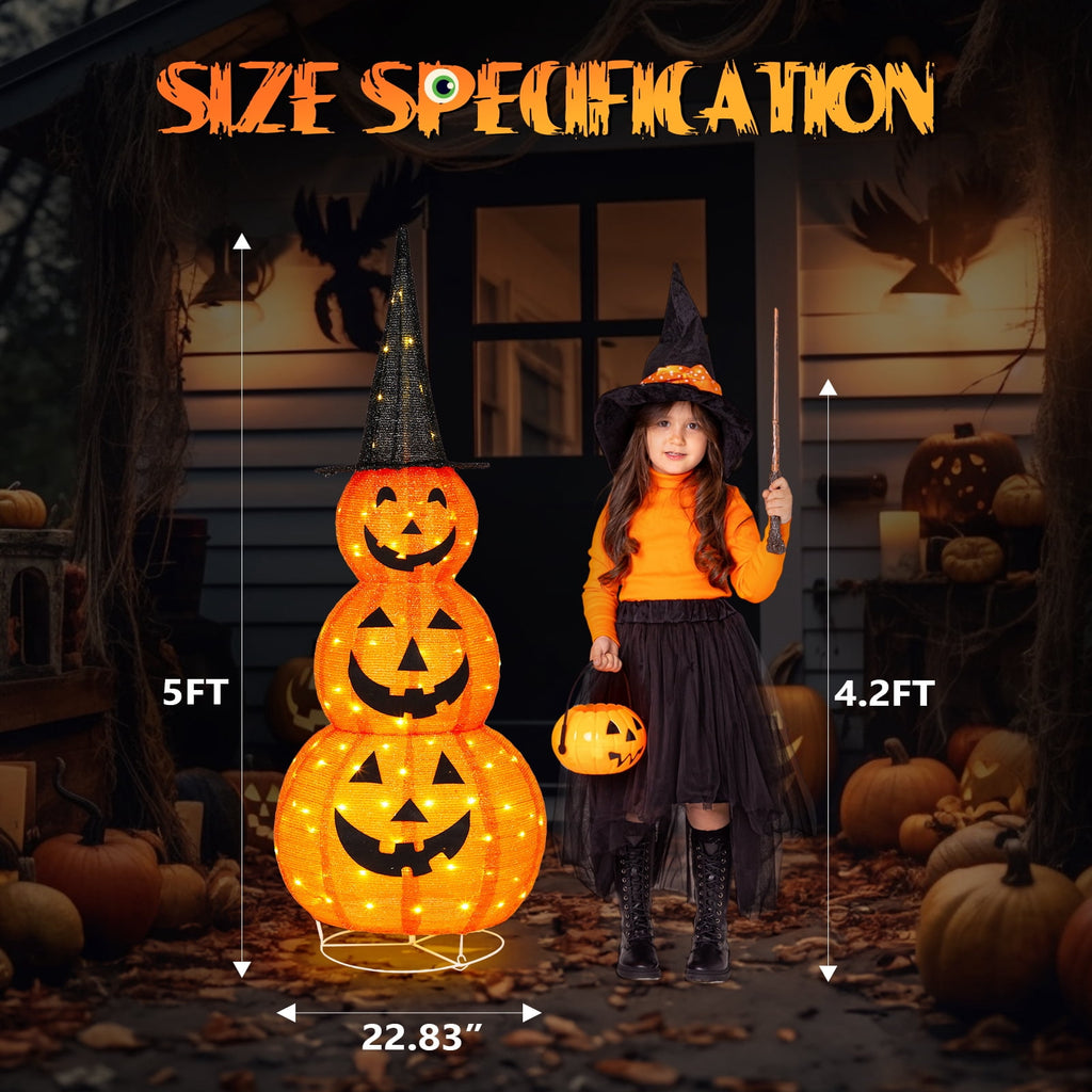 5'' Halloween Outdoor Decor, Halloween Pumpkins Lighted Pumpkins, Halloween Yard Decoration for Party