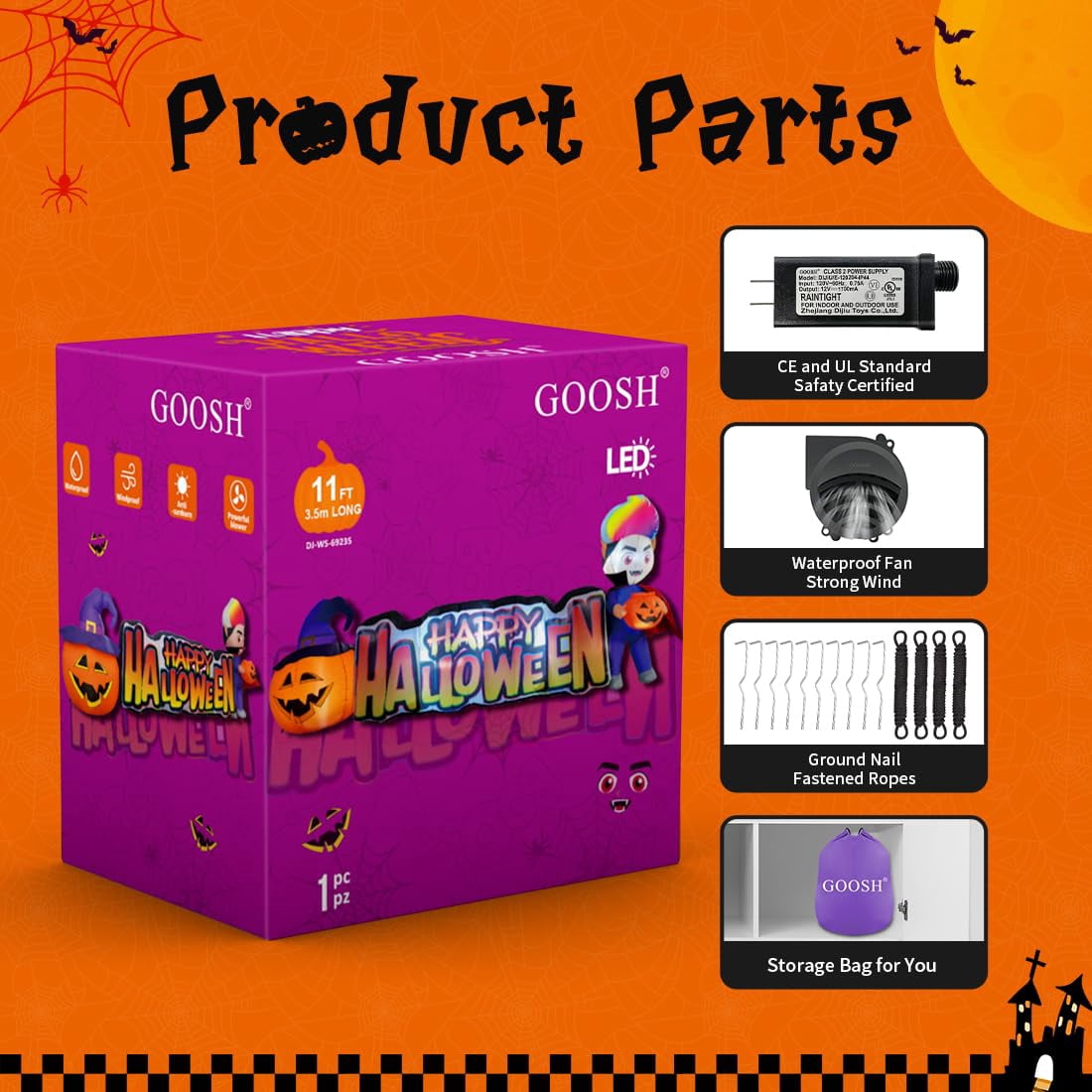 Halloween Inflatables 11.5 FT Long Vampire With Pumpkin, Outdoor Halloween Inflatables Halloween Blow Ups with LED Lights, Funny Halloween Decorations Inflatables for Halloween Holiday Party