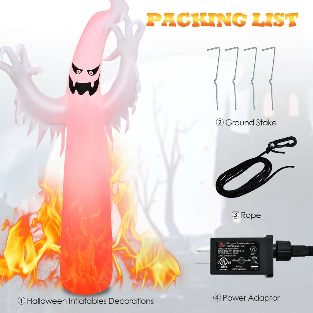 Gymax 12ft Inflatable Halloween Ghost Blow Up Decoration w/ Built-in Flame Light