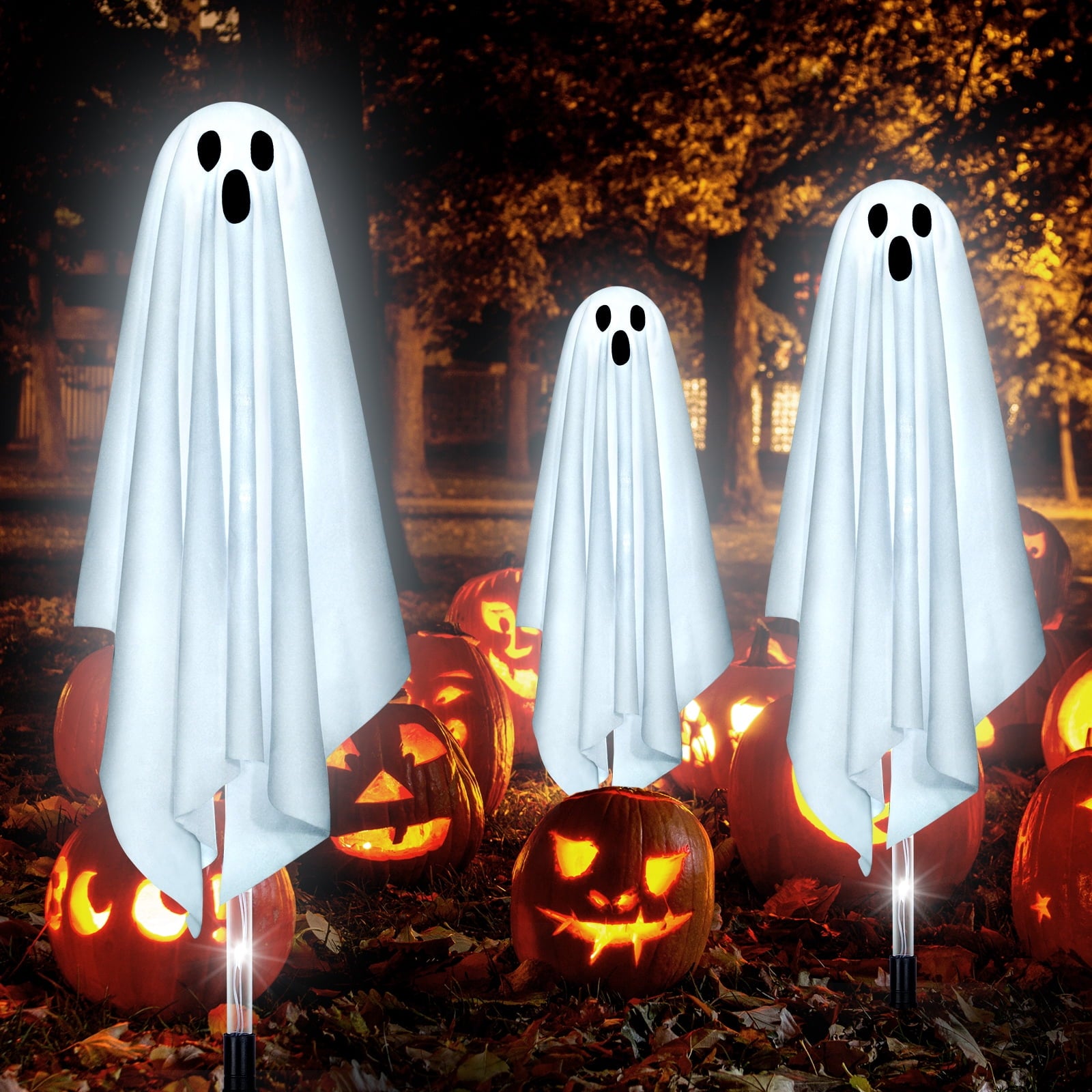 Halloween Decorations Outdoor, 6 pack Light up Spooky Ghosts with 8 Modes LED Light - Scary Standing Ghosts Decor for Front Door Porch Yard Home Party