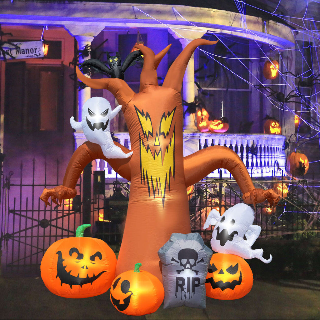 Coolmade 8ft Halloween Inflatables Decorations Inflatable Dead Tree Outdoor Decorations with LED Lights Built-in Blow Up Yard Decoration Pumpkin Ghost for Halloween Outdoor