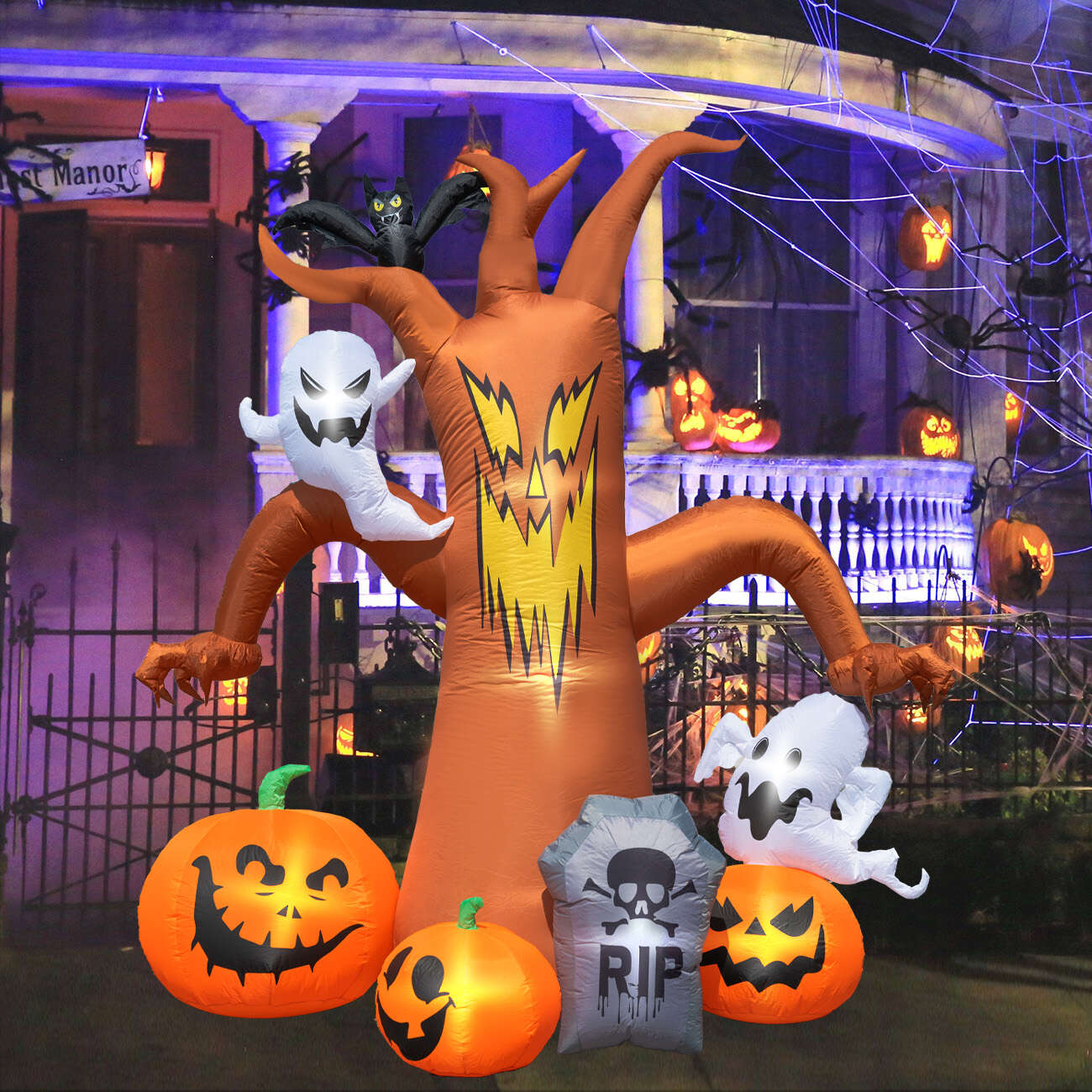 Coolmade 8ft Halloween Inflatables Decorations Inflatable Dead Tree Outdoor Decorations with LED Lights Built-in Blow Up Yard Decoration Pumpkin Ghost for Halloween Outdoor