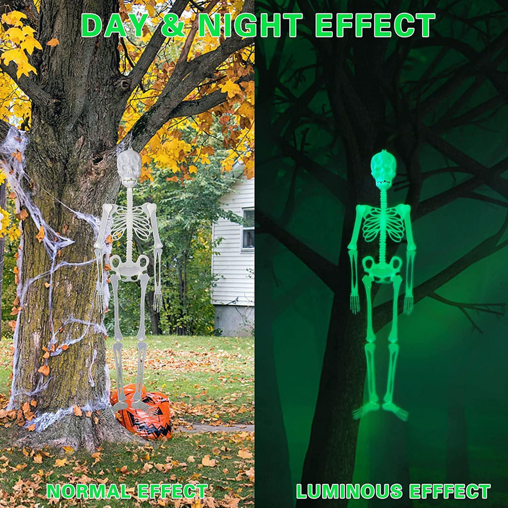 Deago 4 Pack Halloween Hanging Luminous Skeleton Decorations 5 Ft Full Body Glow-in-The-Dark Poseable Skeleton for Outdoor Yard Garden Hanging Halloween Props