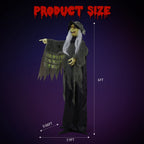 6FT Halloween Animatronic Witch Standing Outdoor Halloween Decoration w/ Red Eyes,Scary Sounds