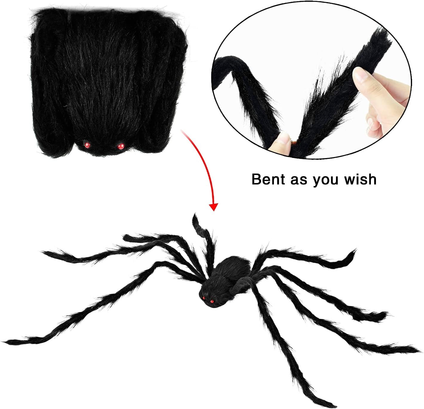 3 Pack 5 FT Giant Spider Halloween Decorations,Scary Spider Halloween Decorations Outdoor Party Decorations Props Halloween Yard Decorations,Black