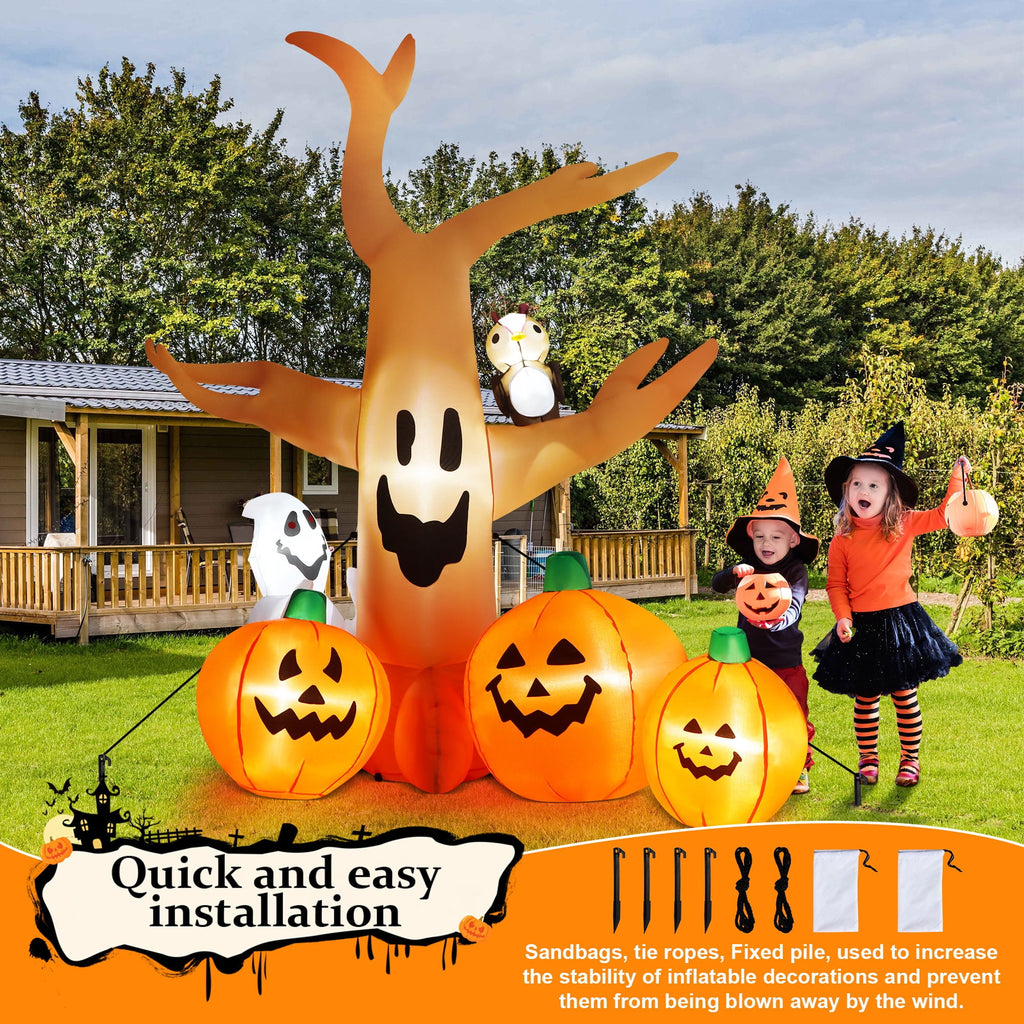 8FT Halloween Inflatables Dead Tree,Outdoor Halloween Decorations with Built-in LED Lights,Halloween Blow Up Yard Decorations with Pumpkin,Ghost,and Owl