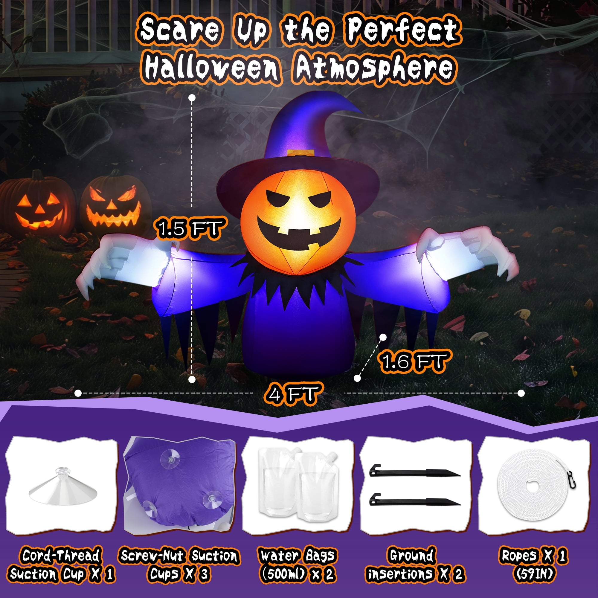 2-in-1 Halloween Inflatable Pumpkin Ghost,4 FT Halloween Window Decoration, Blow Up Outdoor Halloween Decor for Yard, Garden, Lawn, Porch,Indoor Outdoor Party