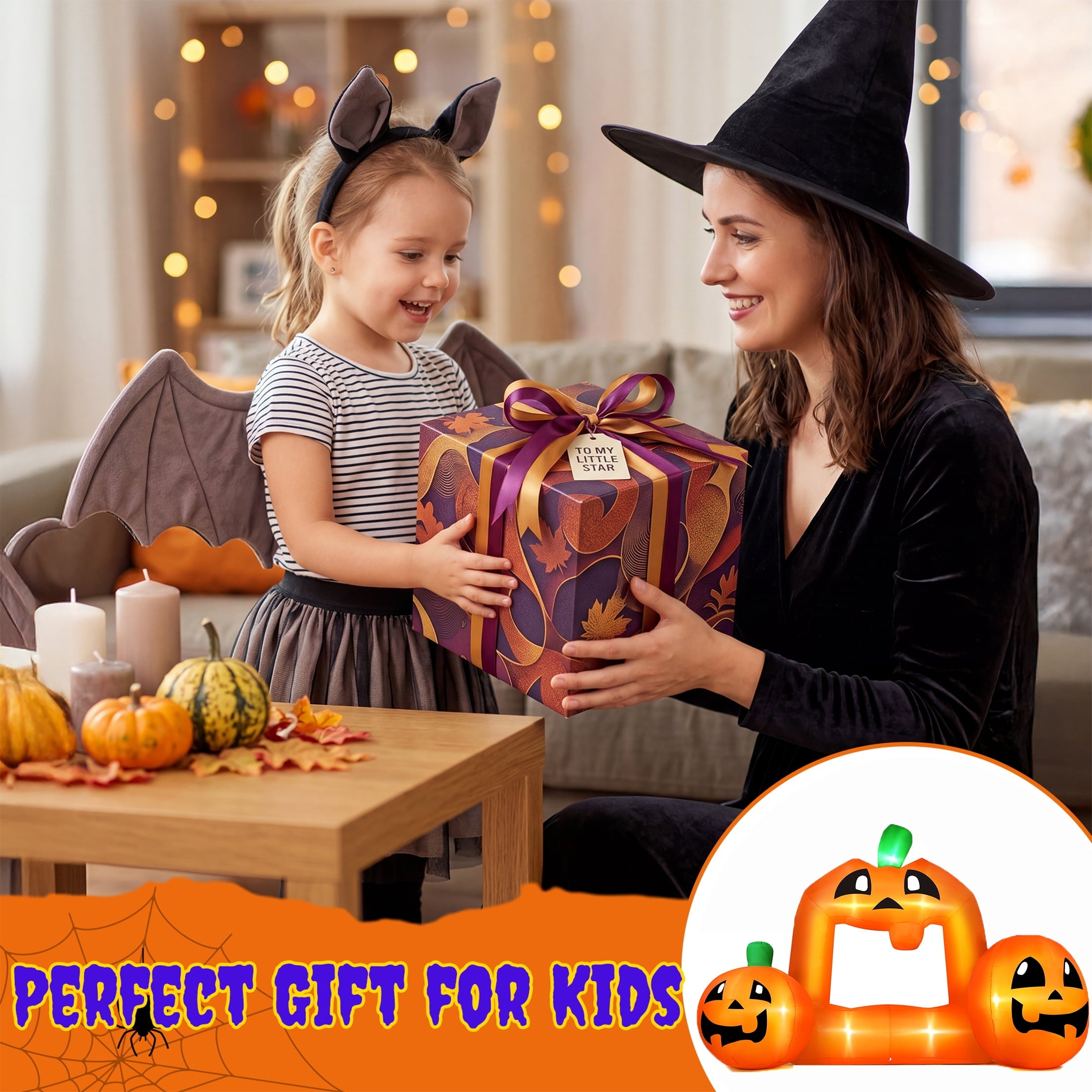 8.5FT Halloween Inflatable,Pumpkin Photo with Lights for Party Yard Decorations