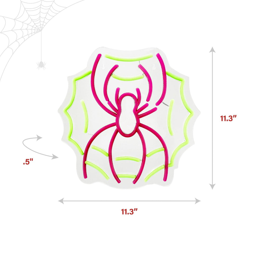 Spider with Web Pink & Green Halloween Décor with Neon LED Lights, 0.9-Ft