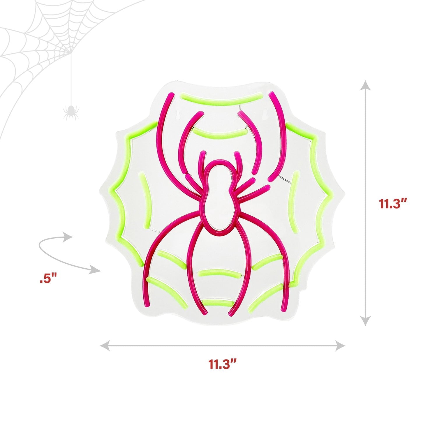 Spider with Web Pink & Green Halloween Décor with Neon LED Lights, 0.9-Ft