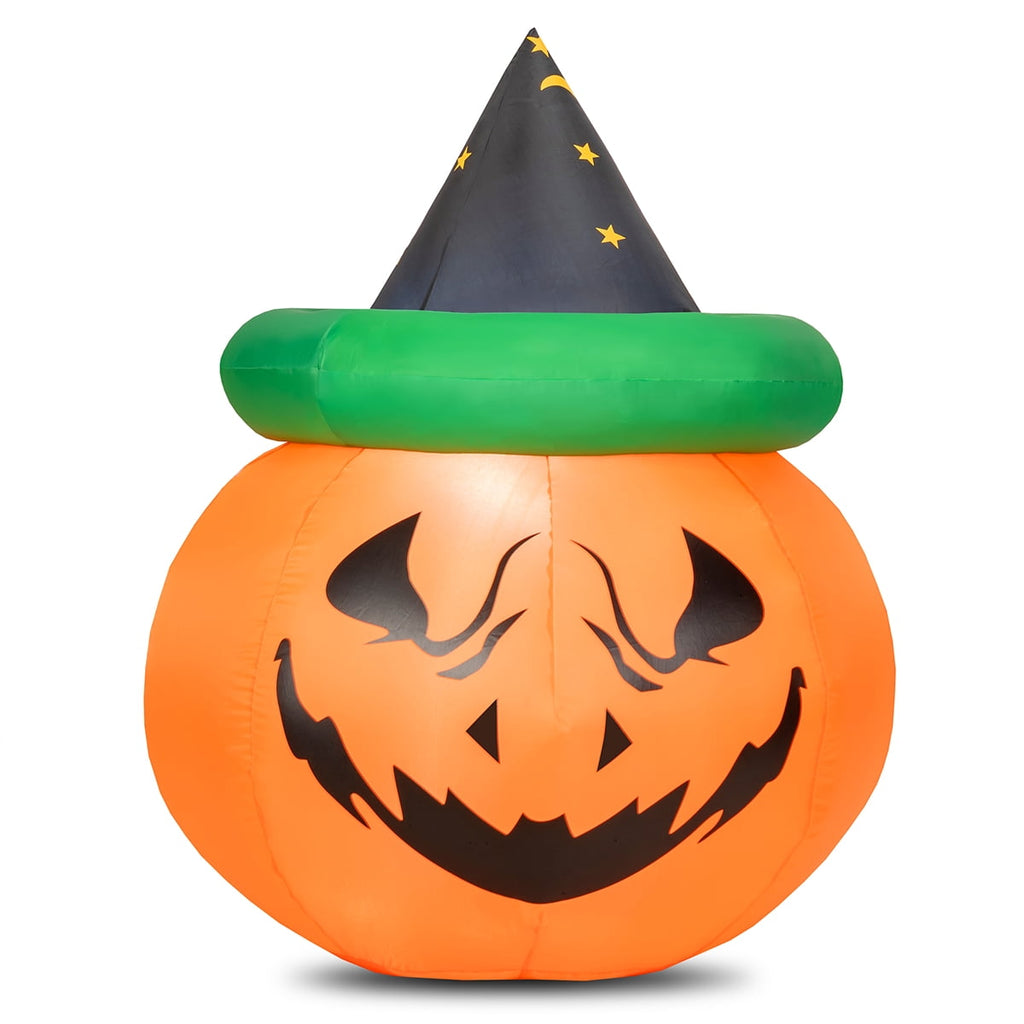 Patiojoy Halloween Decoration 4 Ft Blow-up Inflatable Pumpkin With Witch Hat LED Bulbs Yard