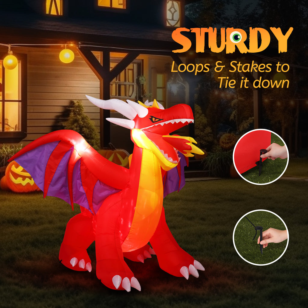 6FT Halloween Inflatables Fire Dragon Outdoor Halloween Decoration Built-in LED Lights