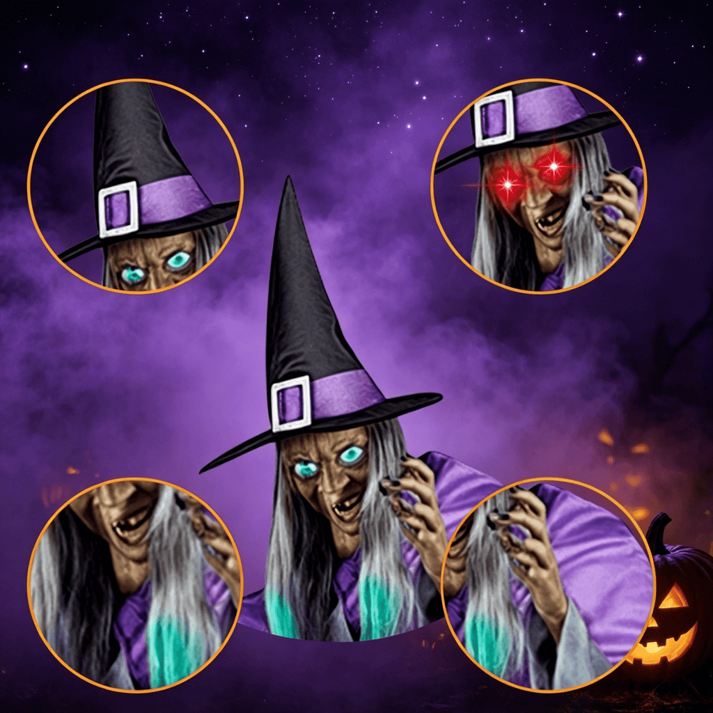 Witch Decorations Halloween 6 FT Scary Flying Witch Decorations Animatronics Halloween Props with Scary Sounds and Lights Decorations for Outside Indoor Garden Yard