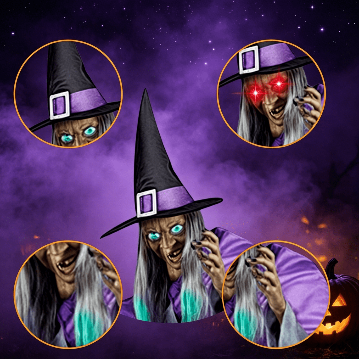 Witch Decorations Halloween 6 FT Scary Flying Witch Decorations Animatronics Halloween Props with Scary Sounds and Lights Decorations for Outside Indoor Garden Yard