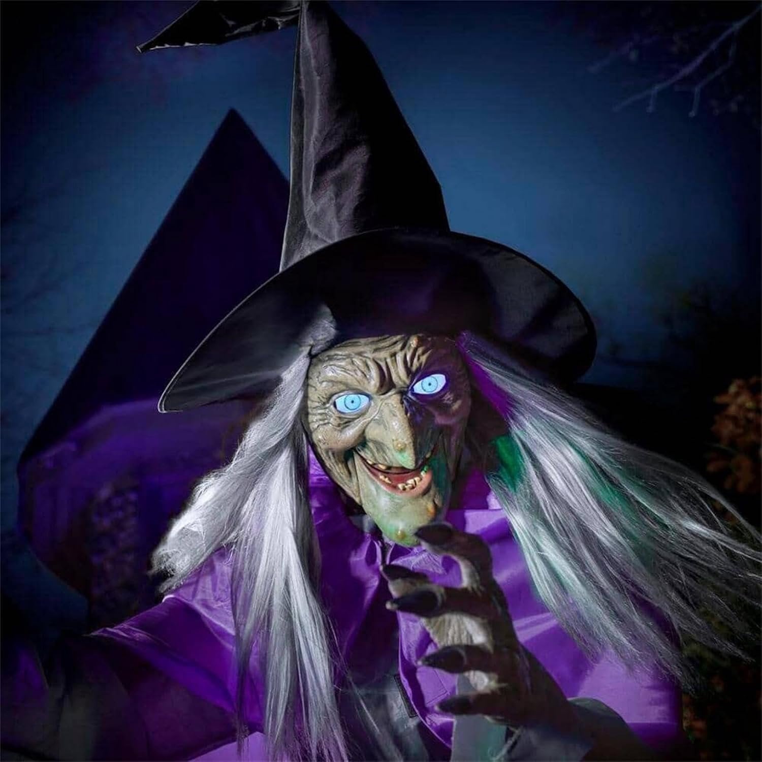 Witch Decorations Halloween 6 FT Scary Flying Witch Decorations Animatronics Halloween Props with Scary Sounds and Lights Decorations for Outside Indoor Garden Yard