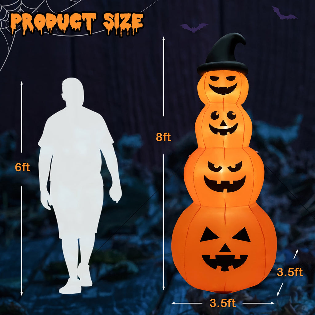 Costway 8FT Halloween Inflatable Stacked Pumpkins Blow-up Holiday Decoration w/ LED Lights