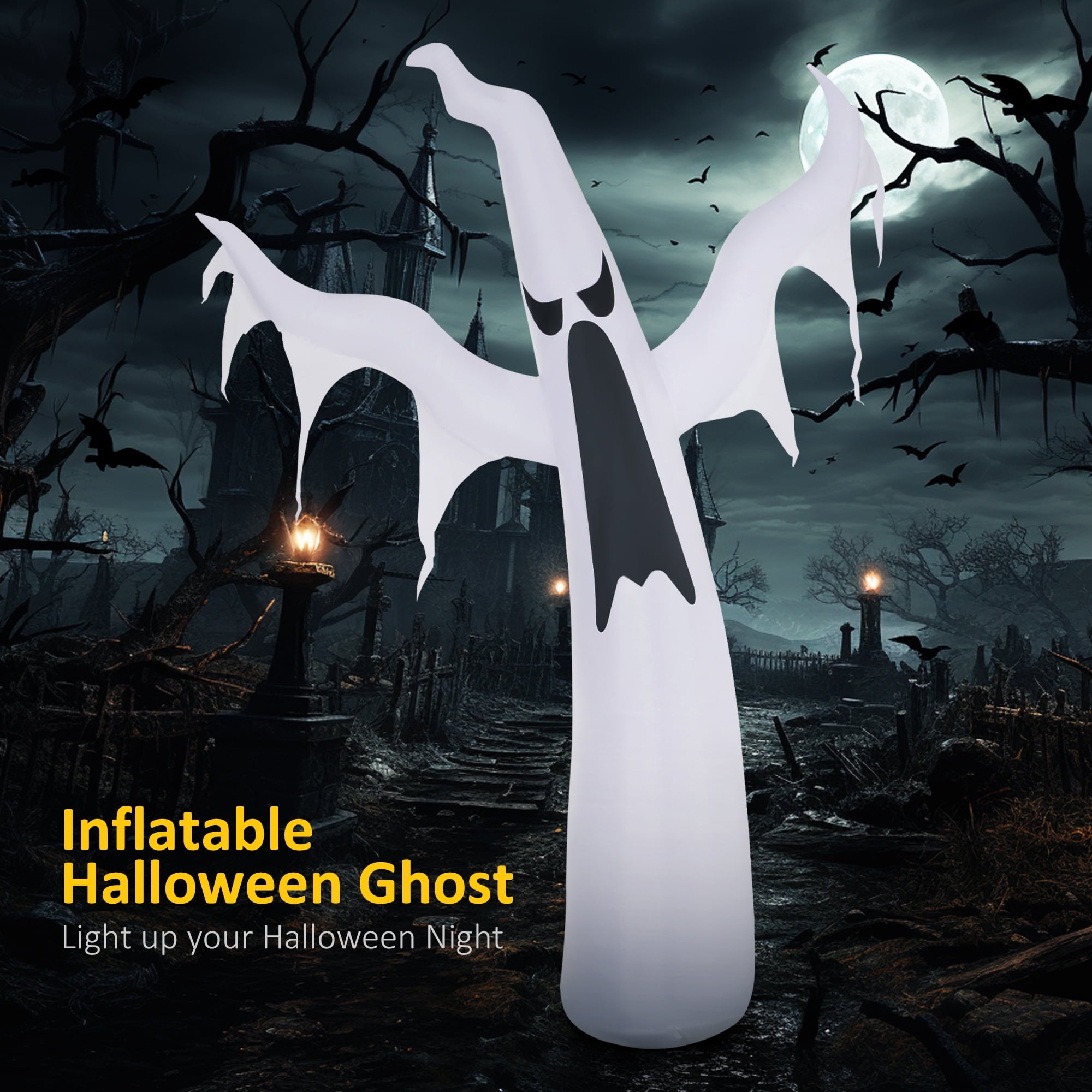 HOMCOM Halloween Inflatable Ghost with LED Lights for Garden Indoor Outdoor